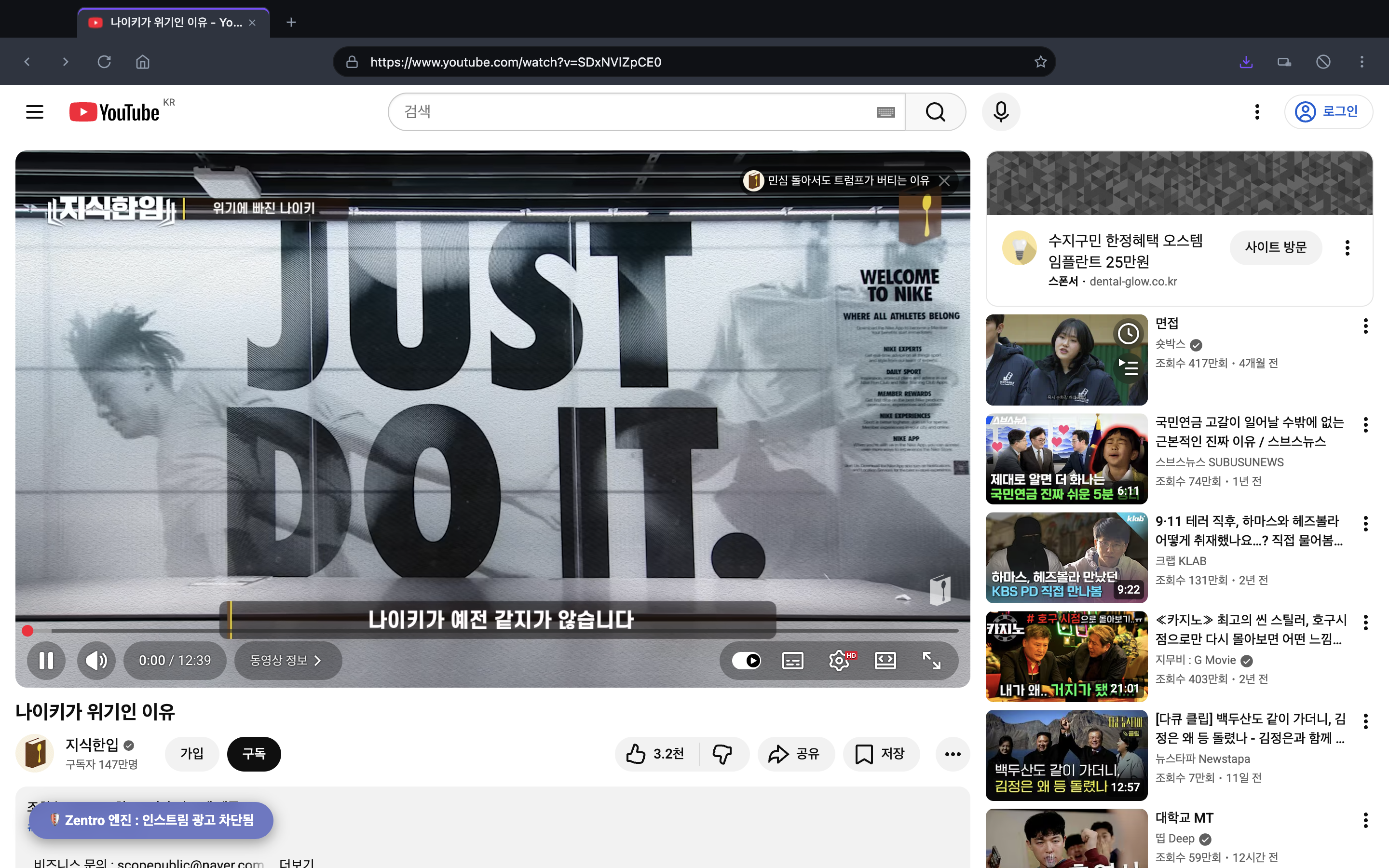 인스트림 광고 차단 시연